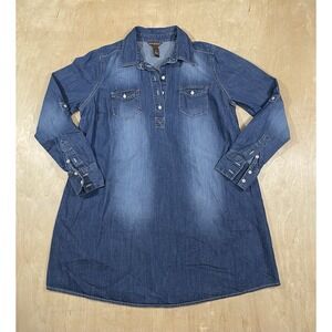 Bit & Bridle Shirt Womens Size M Blue Denim Button Long Sleeve Western Tunic